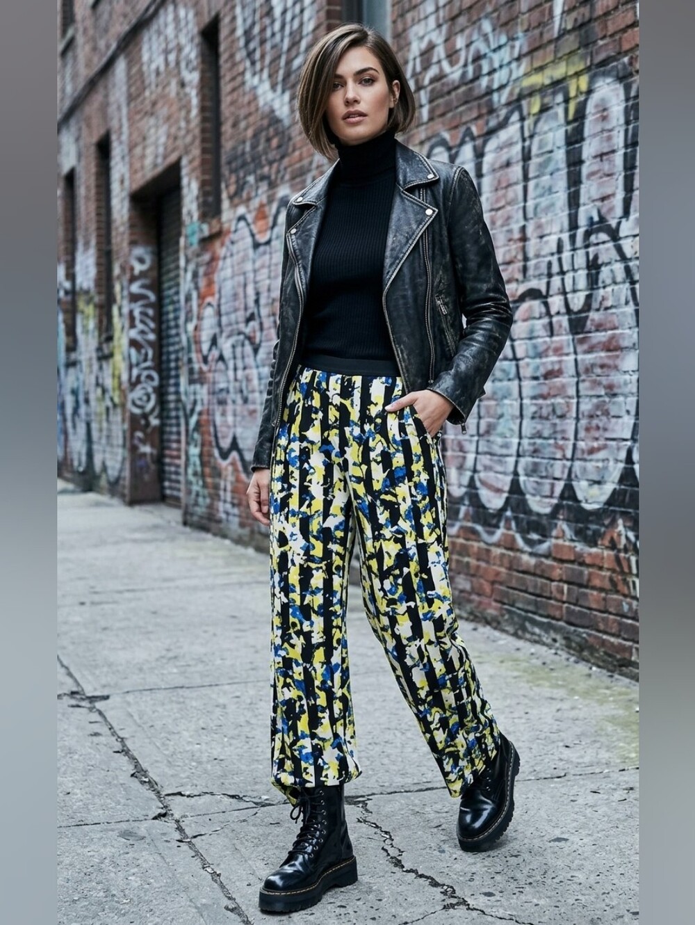 Peter Pilotto for Target Abstract Print Wide-Leg Pants in Yellow, Blue & Black